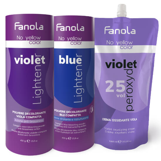 Fanola No yellow kék és lila szőkítopor, krémperoxid